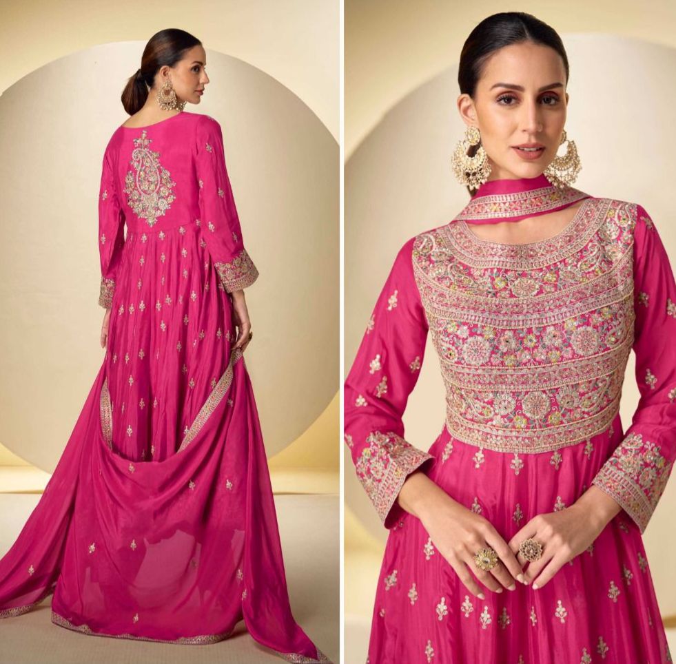Festive Anarkali Suit Set – Rani Pink & Mustard