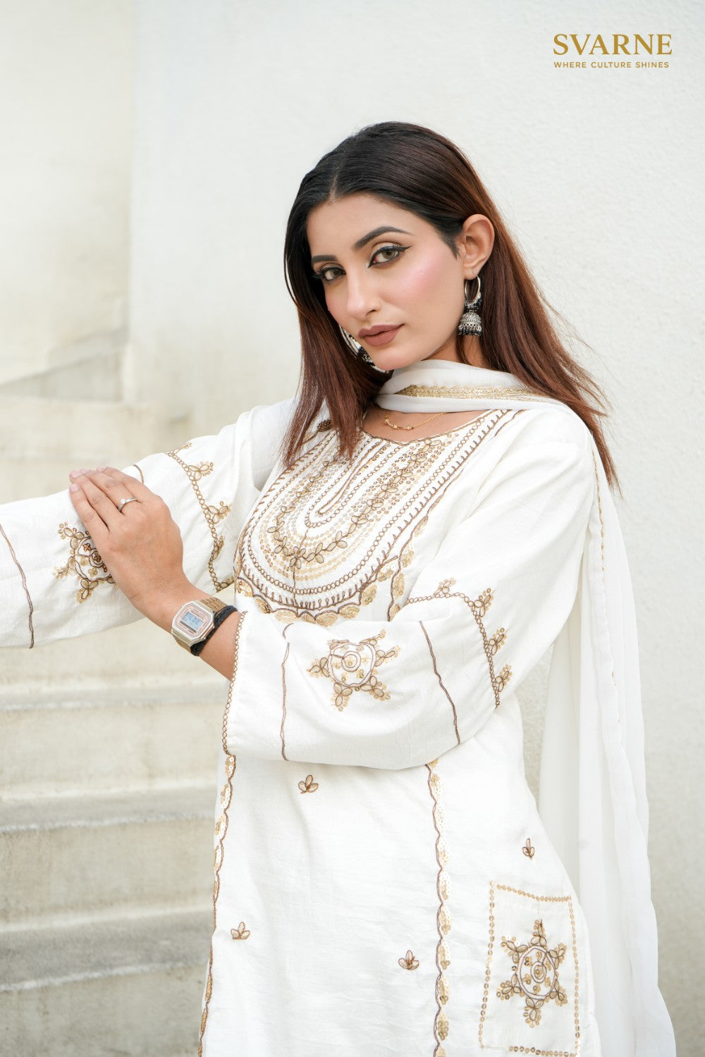 Embroidered Anarkali Kurti with Dupatta Set