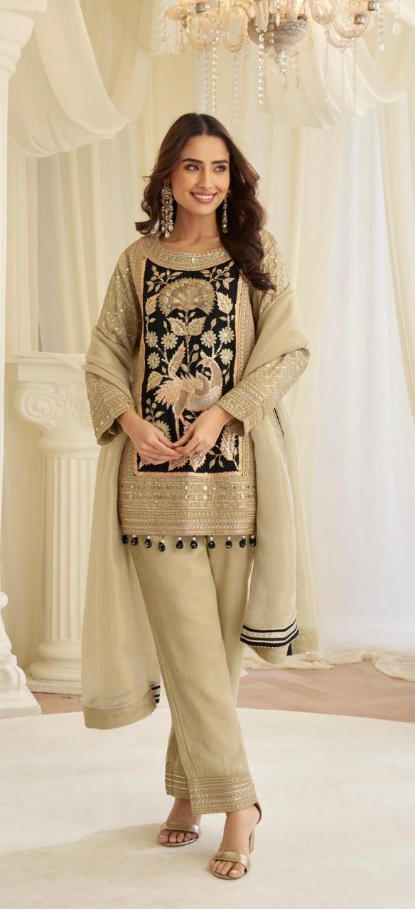 Black & Gold Embroidered Festive Kurti Set