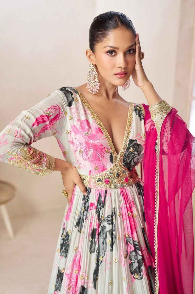 Floral Printed Anarkali Gown Set