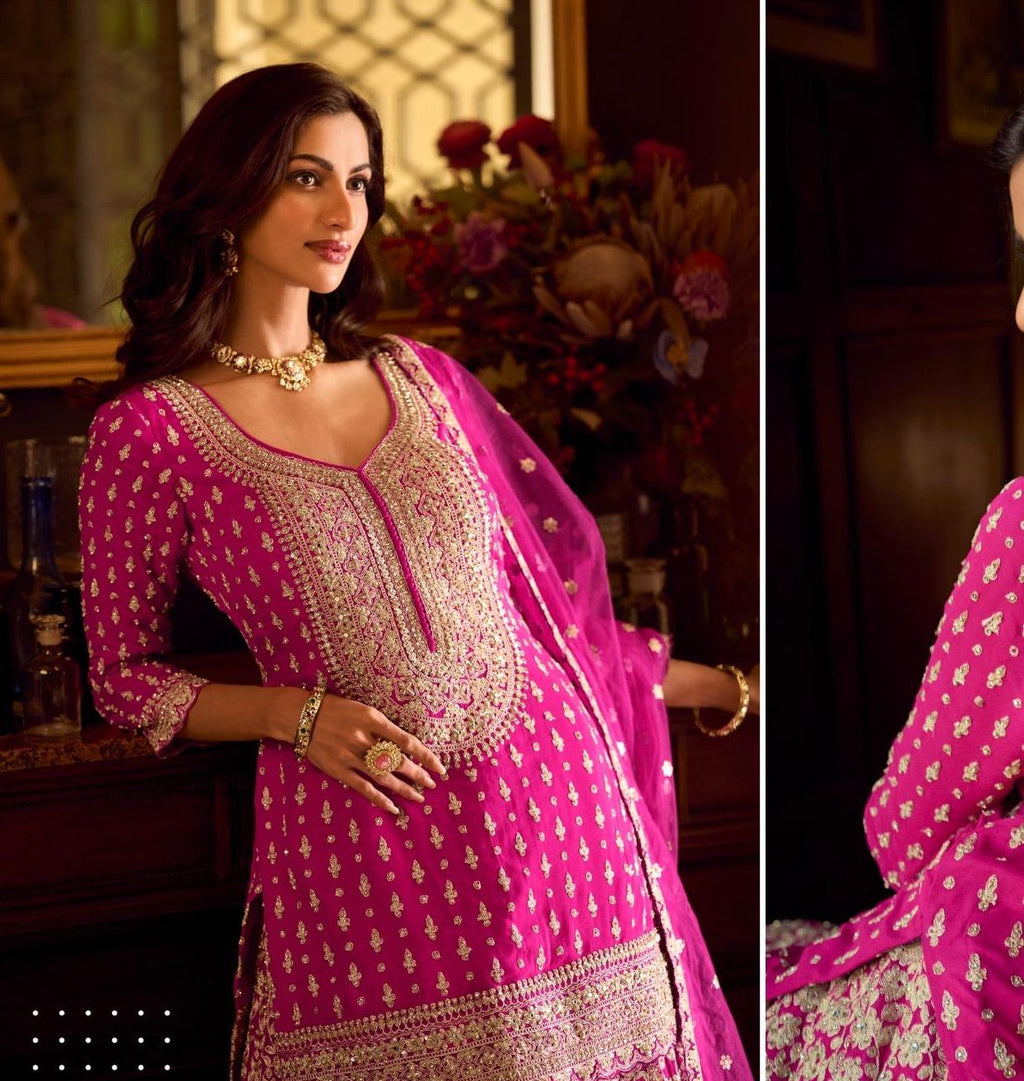 Pink Embroidered Festive Lehenga Set