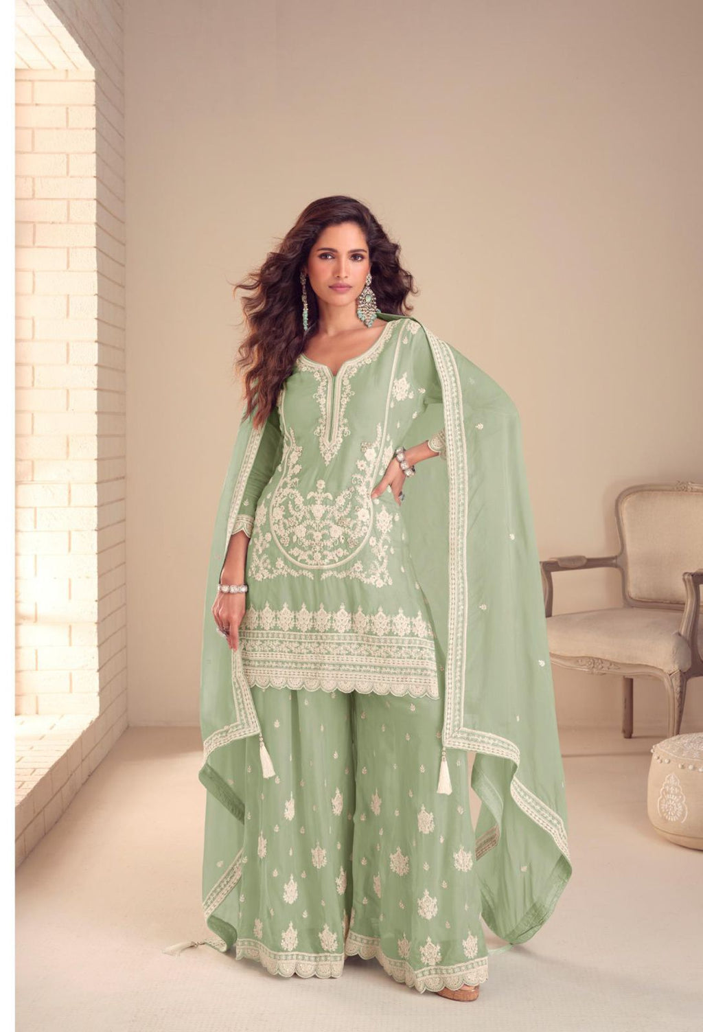 Embroidered Kurta Sharara Suit with Dupatta
