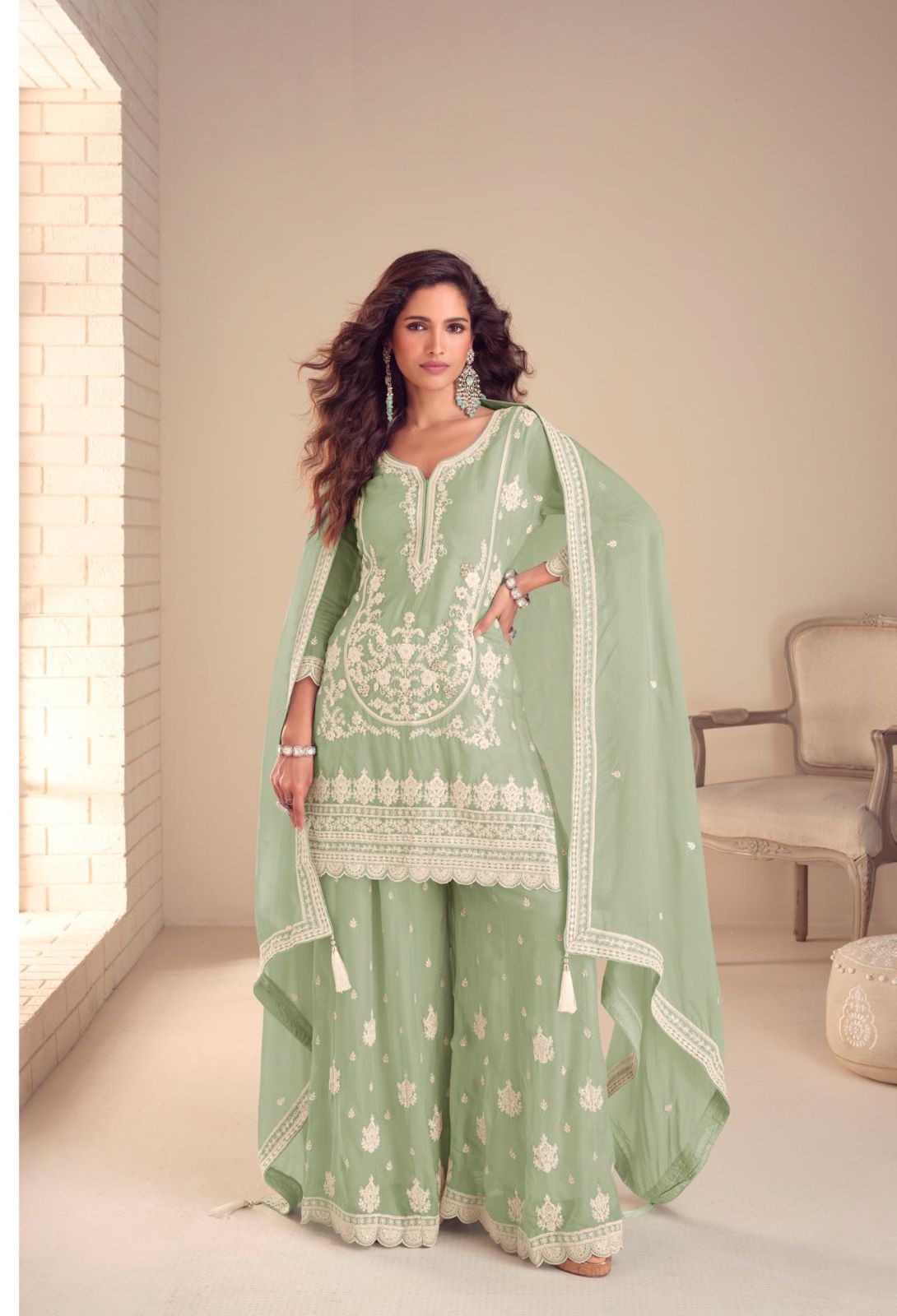 Embroidered Kurta Sharara Suit with Dupatta