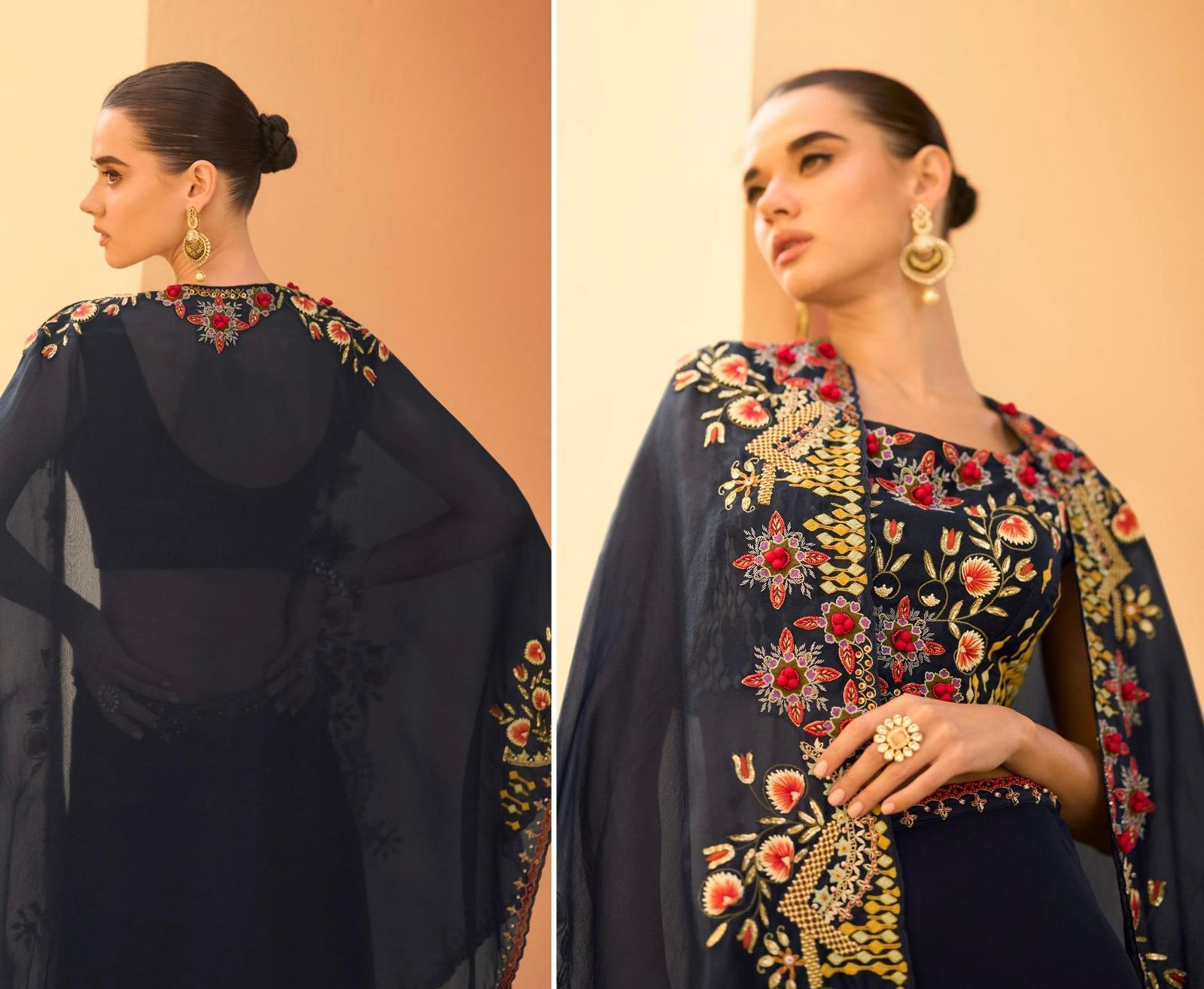 Premium Chinon & Organza Silk Designer Plazzo Set with Stylish Shrug