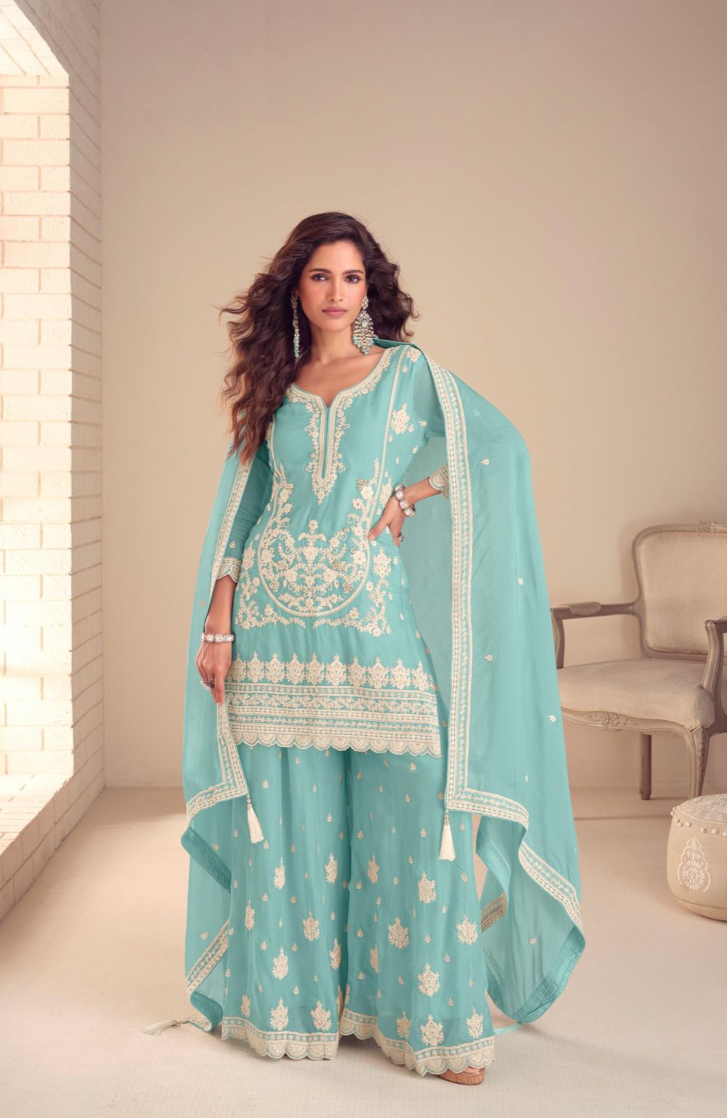 Embroidered Kurta Sharara Suit with Dupatta