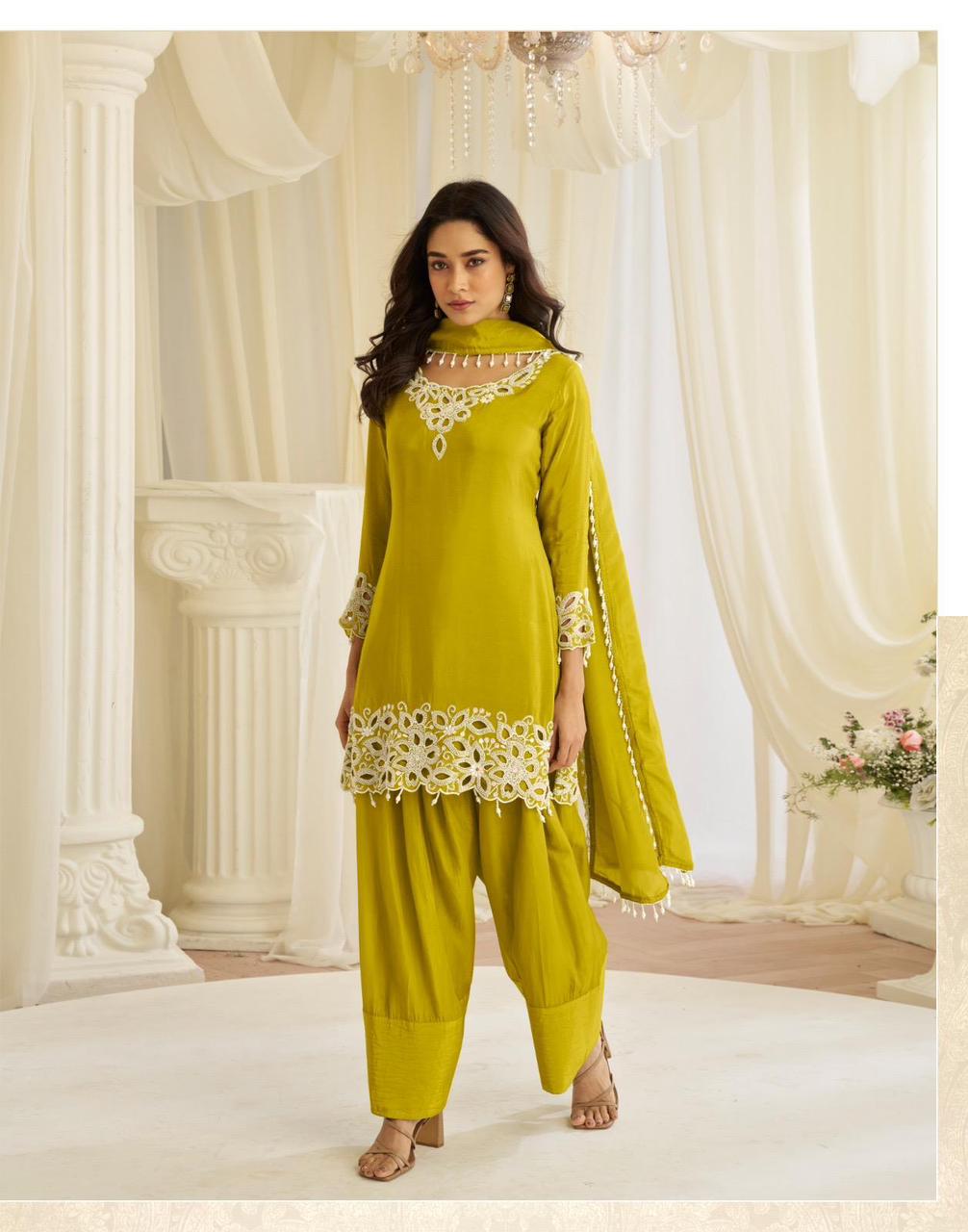 Mustard Embroidered Kurta Salwar Suit