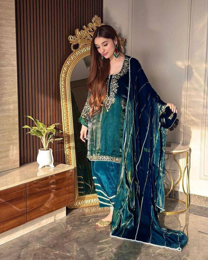 Premium Velvet Embroidered Kurti Set