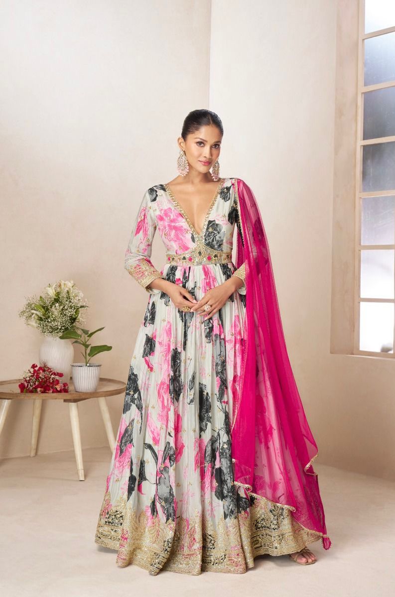 Floral Printed Anarkali Gown Set