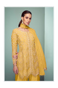 Real Chinon Embroidered Plazo Suit Set (Yellow & Mint Green)