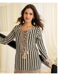 Black & White Striped Embroidered Kurti
