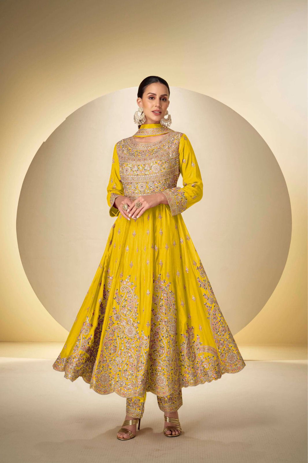 Festive Anarkali Suit Set – Rani Pink & Mustard
