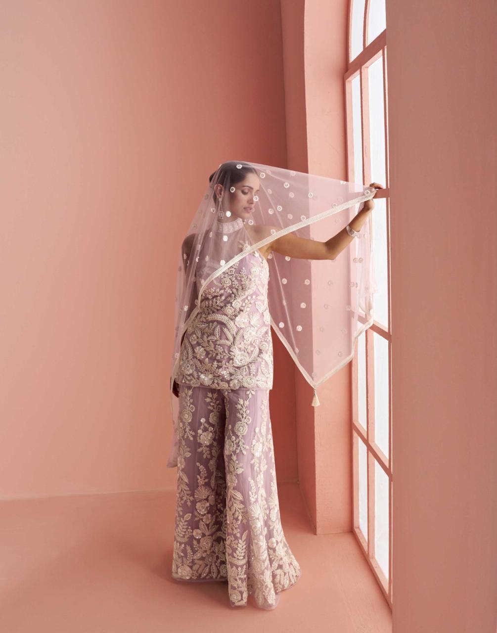Elegant Blush Lace Suit