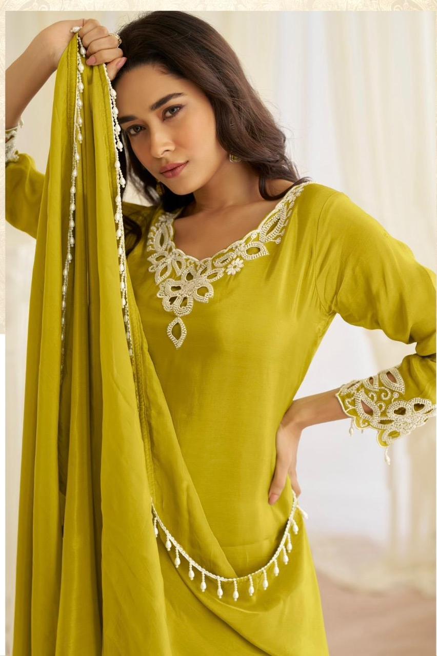 Mustard Embroidered Kurta Salwar Suit