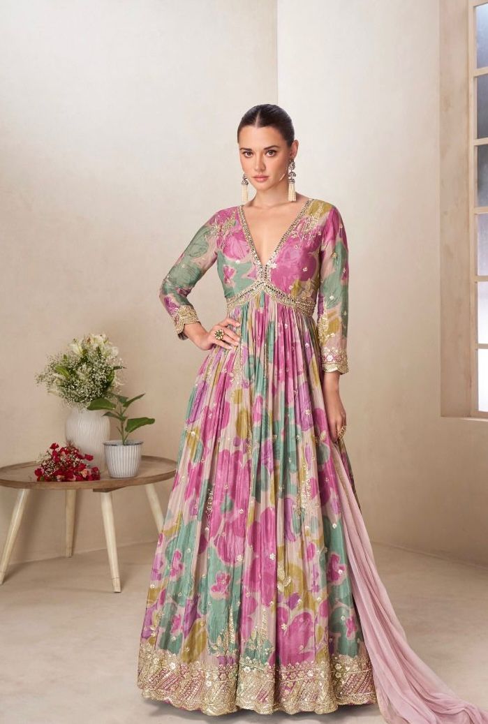 Floral Printed Anarkali Gown Set