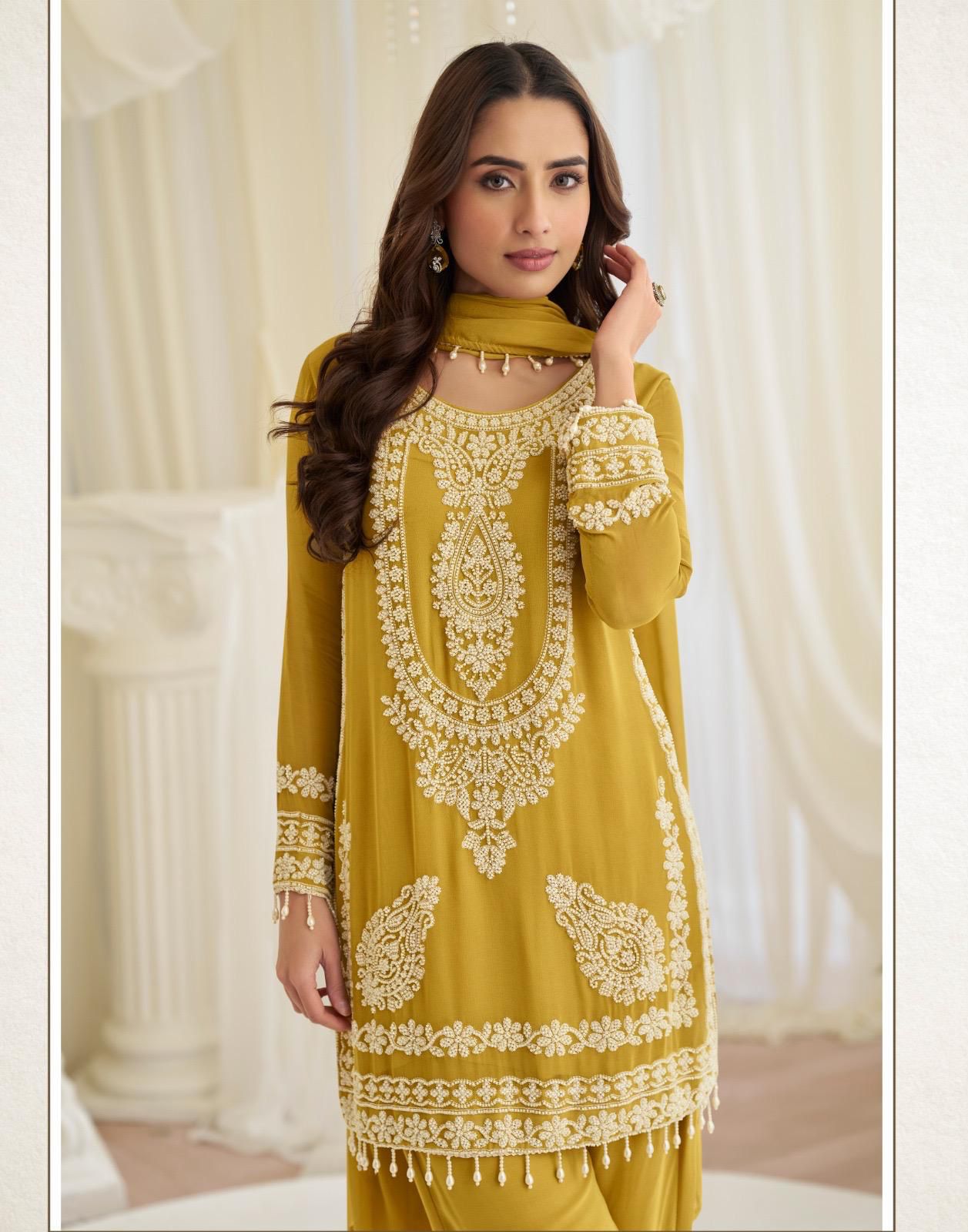 Elegant Yellow Embroidered Suit