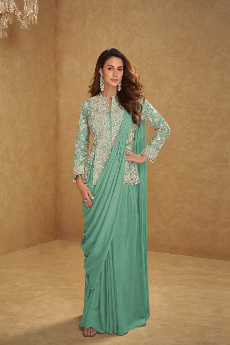 Designer Embroidered Drape Gown
