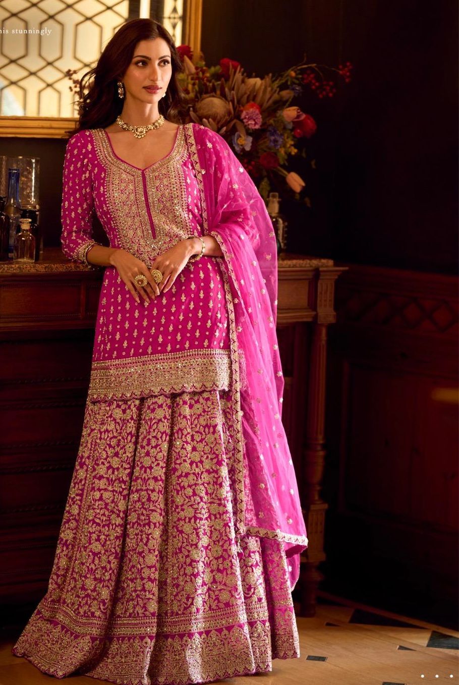 Pink Embroidered Festive Lehenga Set