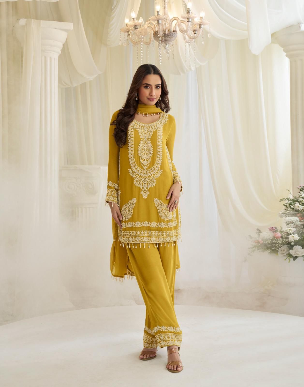 Elegant Yellow Embroidered Suit