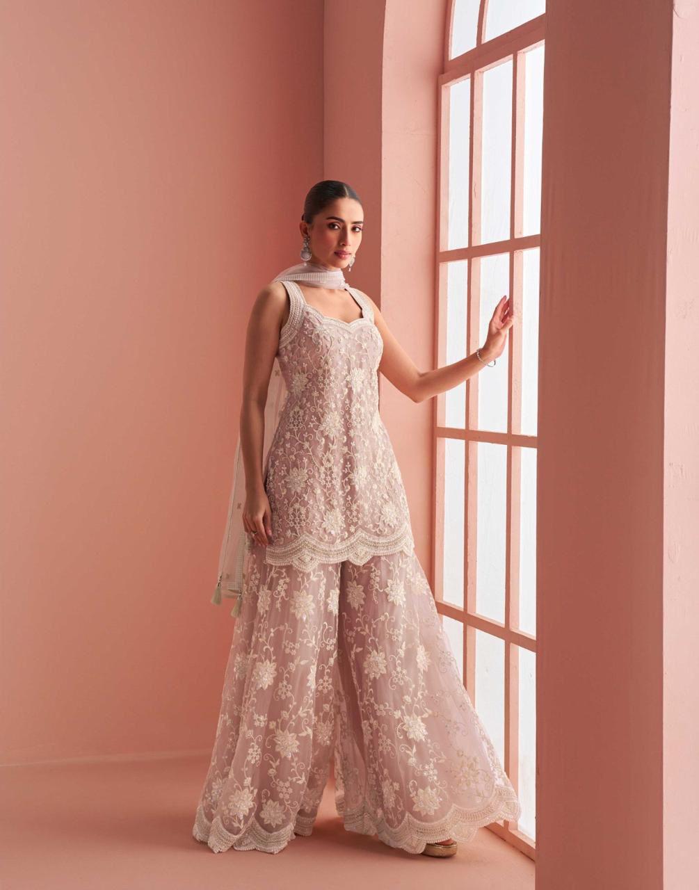 Elegant Blush Lace Suit