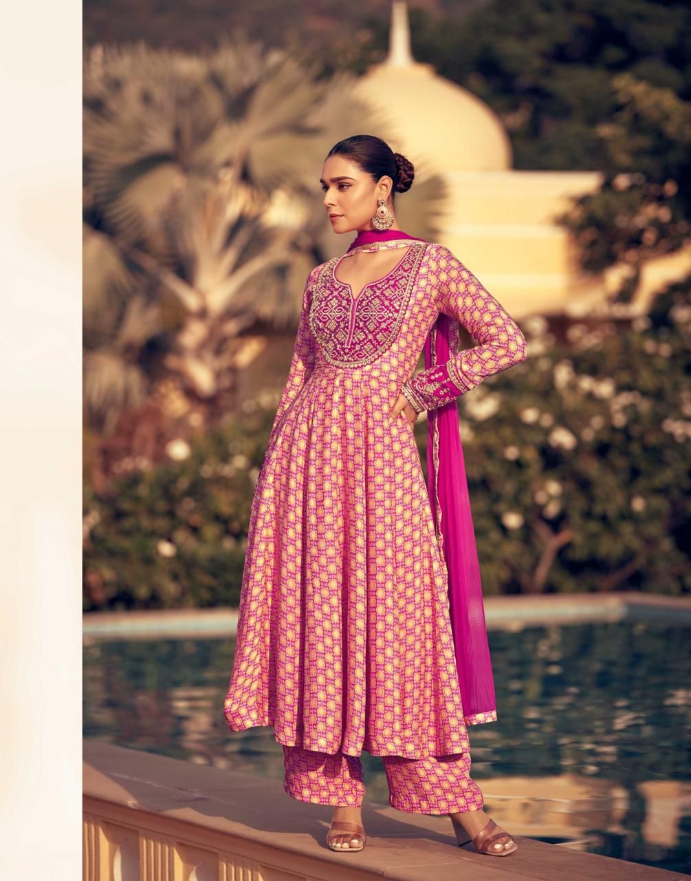 Magenta Printed Anarkali Suit