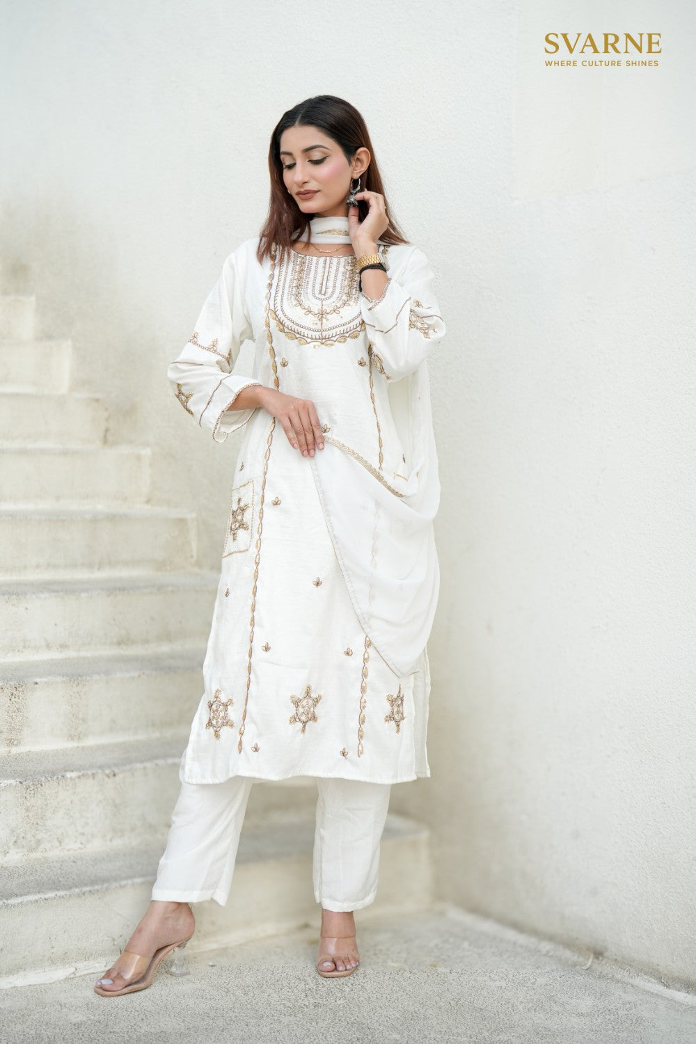 Embroidered Anarkali Kurti with Dupatta Set