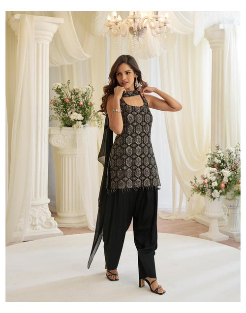 Black Embroidered Kurti Pant Set