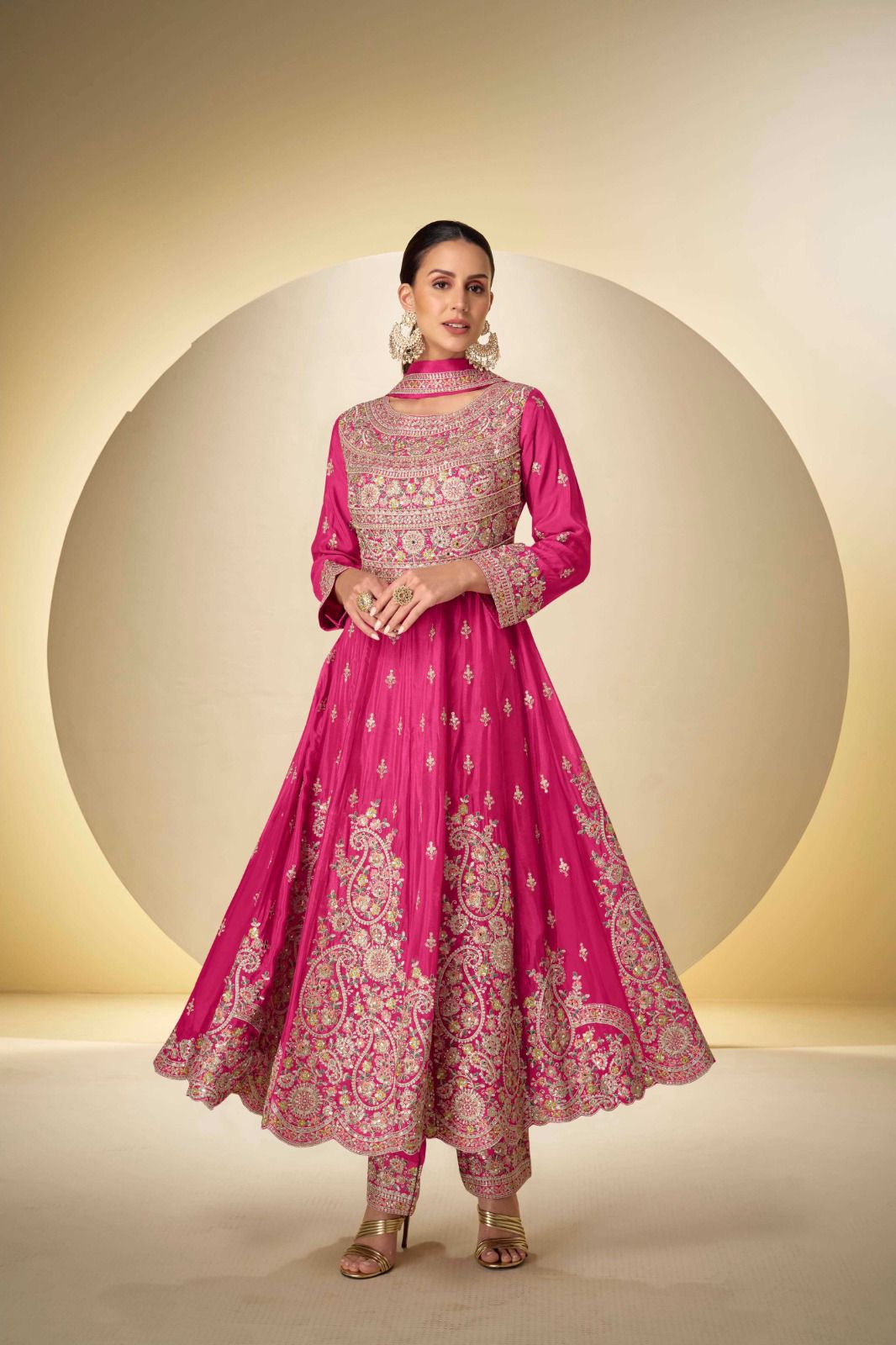 Festive Anarkali Suit Set – Rani Pink & Mustard