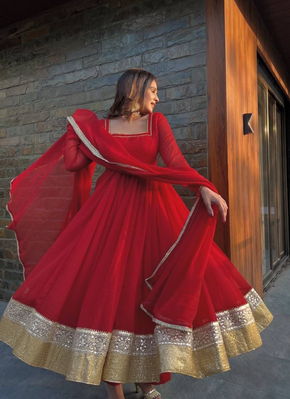 Fancy Red Anarkali Suit Set