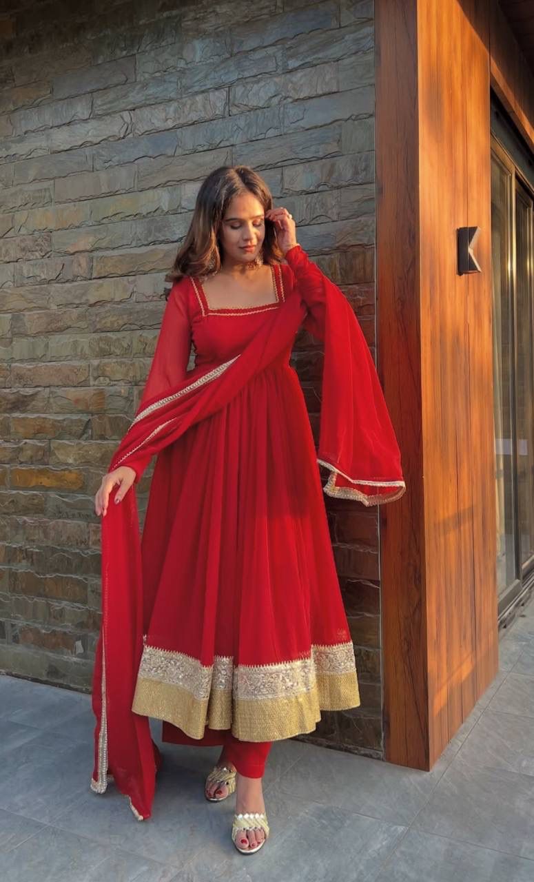 Fancy Red Anarkali Suit Set