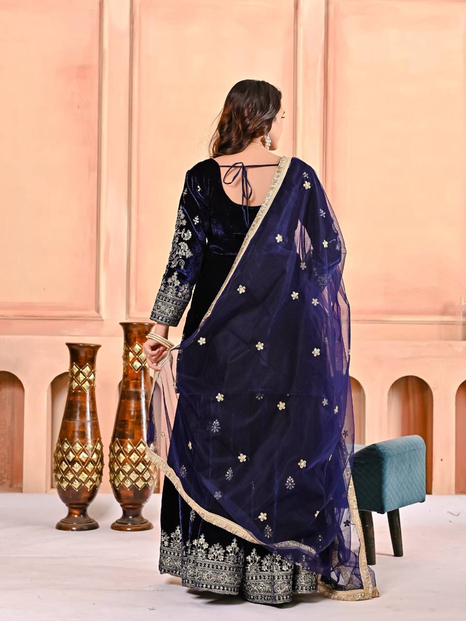 Velvet Embroidered Sharara Set