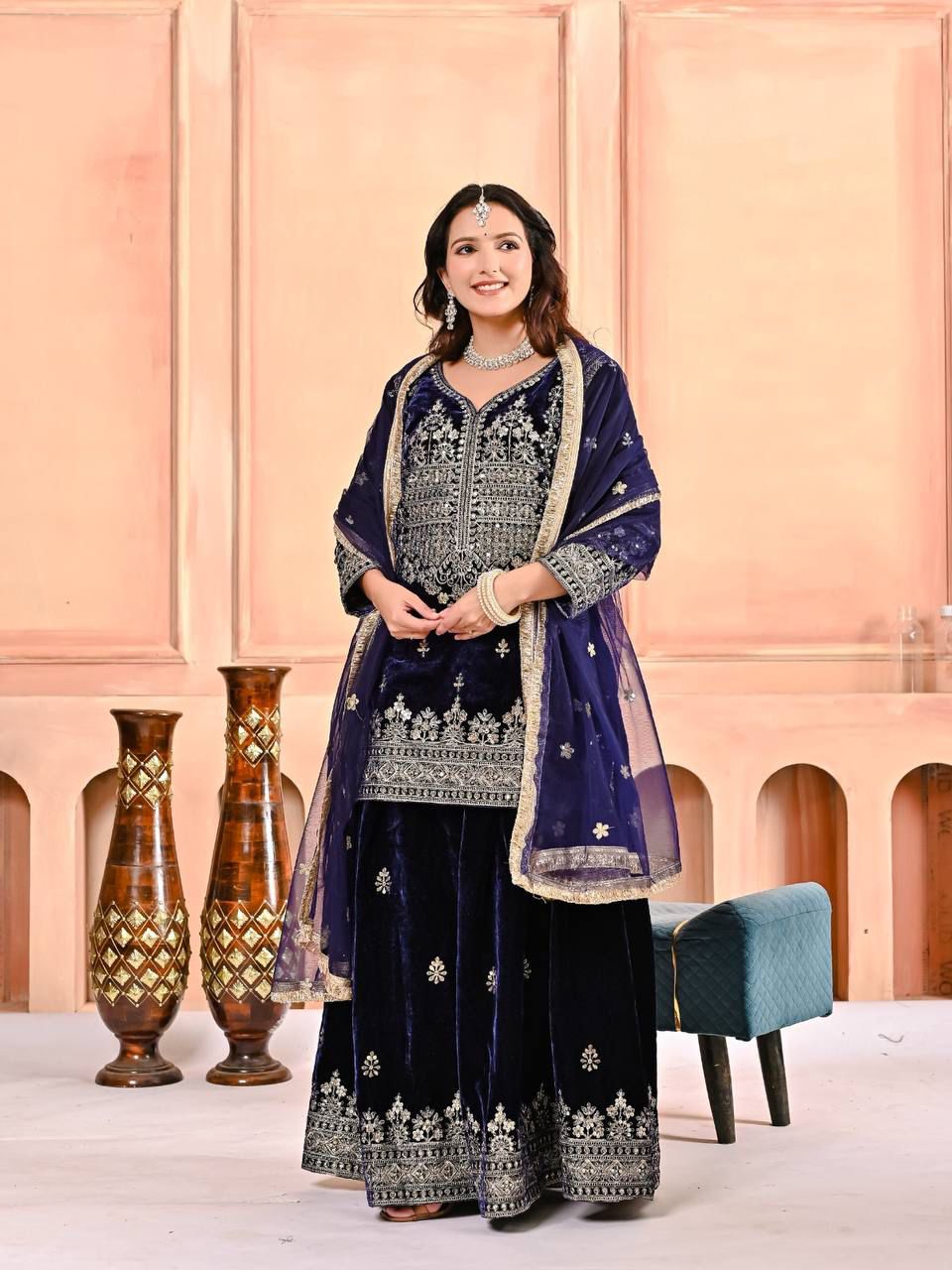 Velvet Embroidered Sharara Set