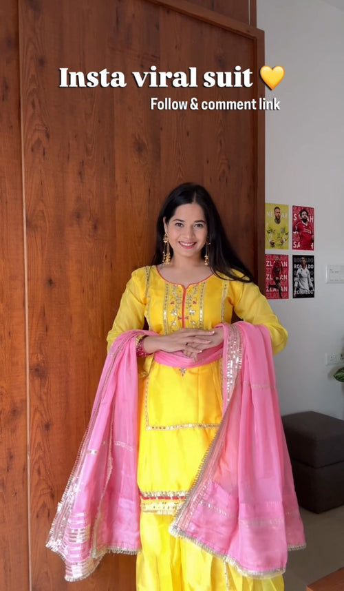 Royal Chinon Silk Sharara Set with Heavy Sequins Embroidery