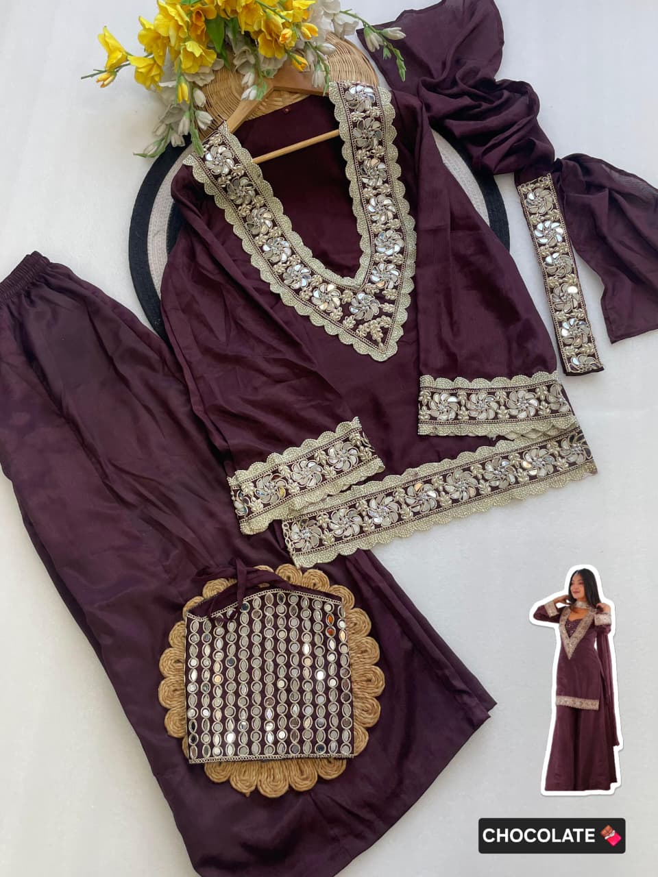Designer Chinon Sharara Suit Set