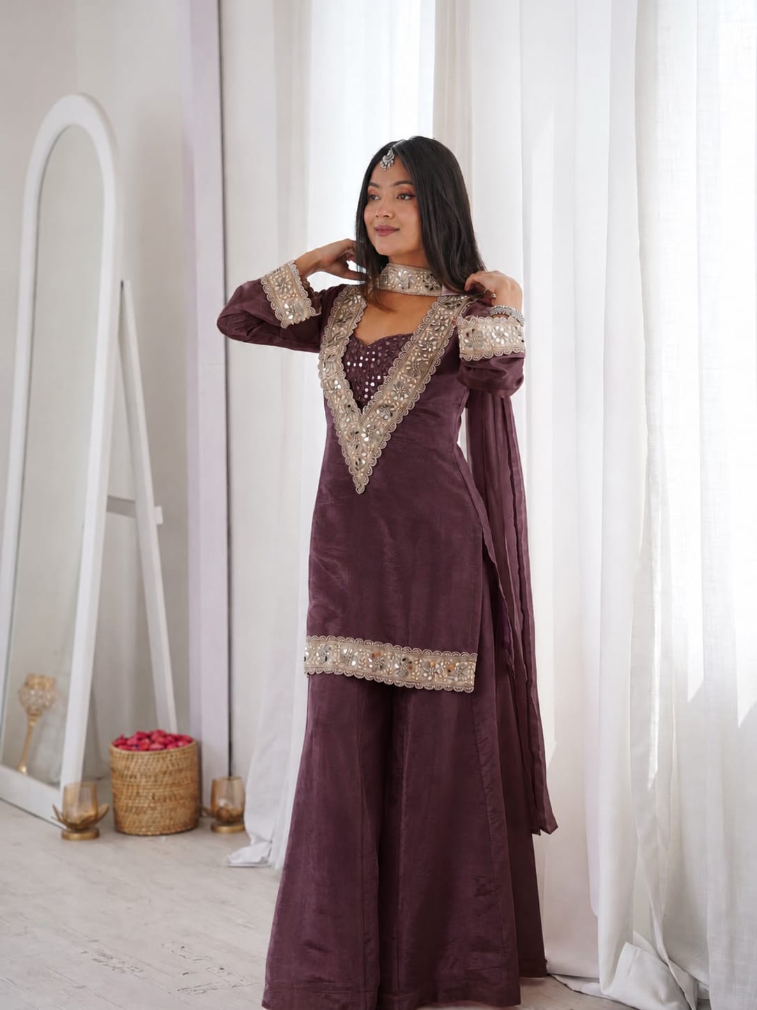 Designer Chinon Sharara Suit Set