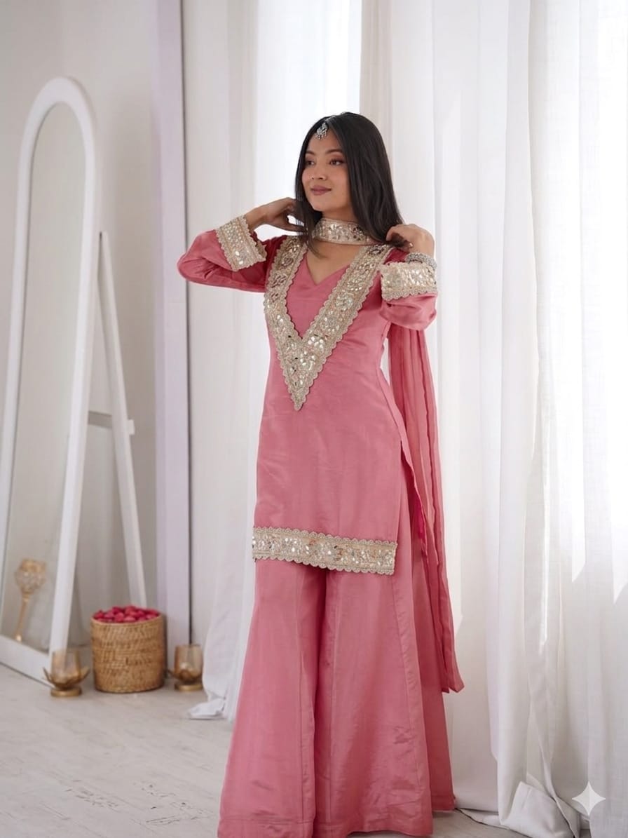 Designer Chinon Sharara Suit Set