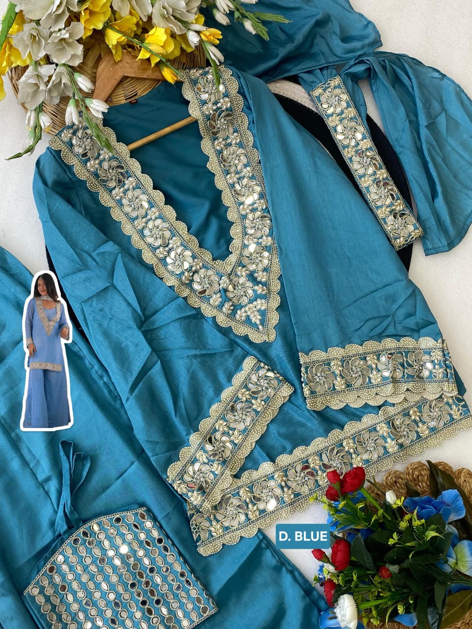 Designer Chinon Sharara Suit Set