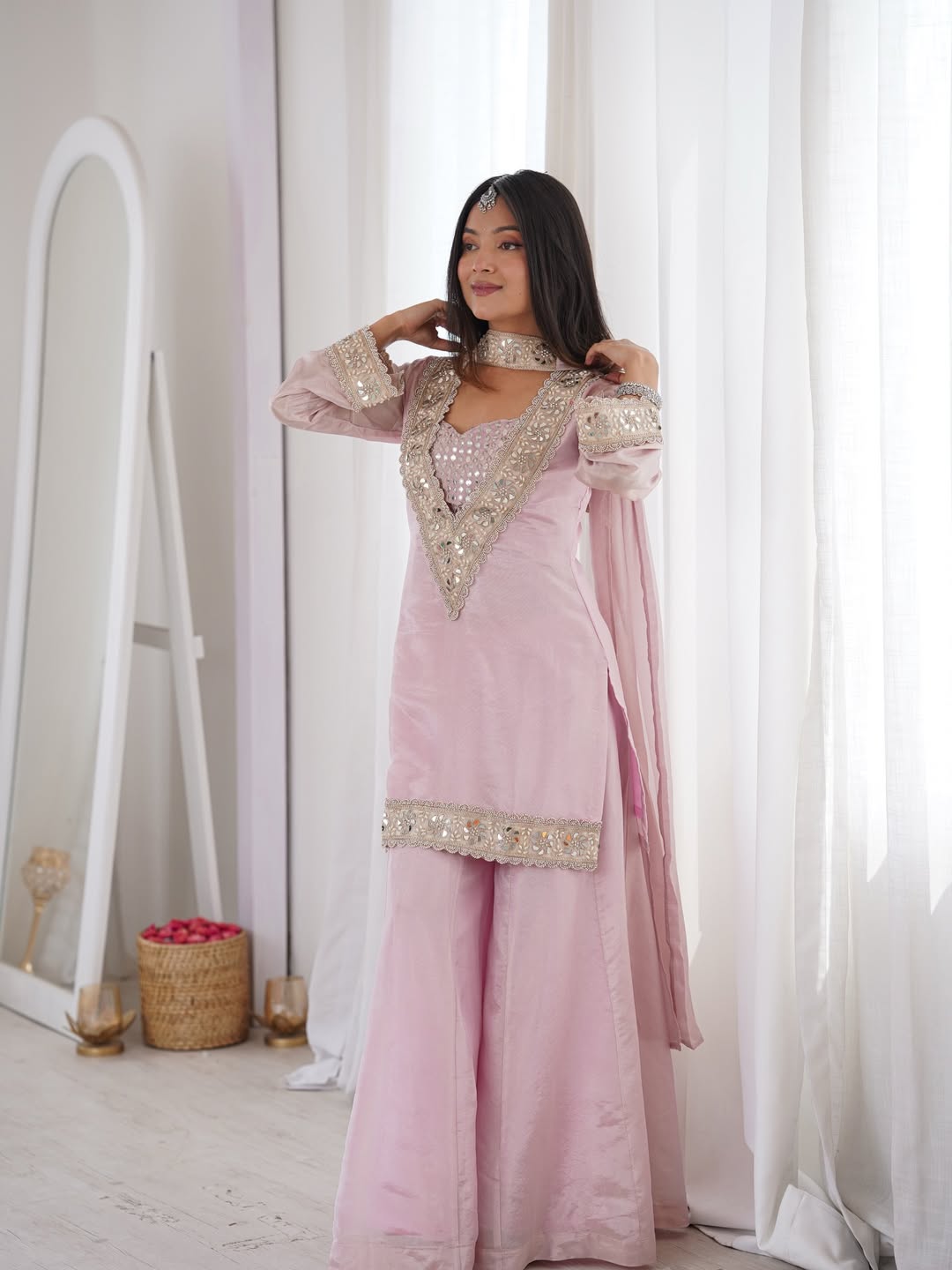 Designer Chinon Sharara Suit Set
