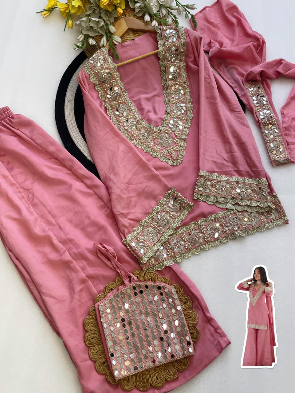 Designer Chinon Sharara Suit Set