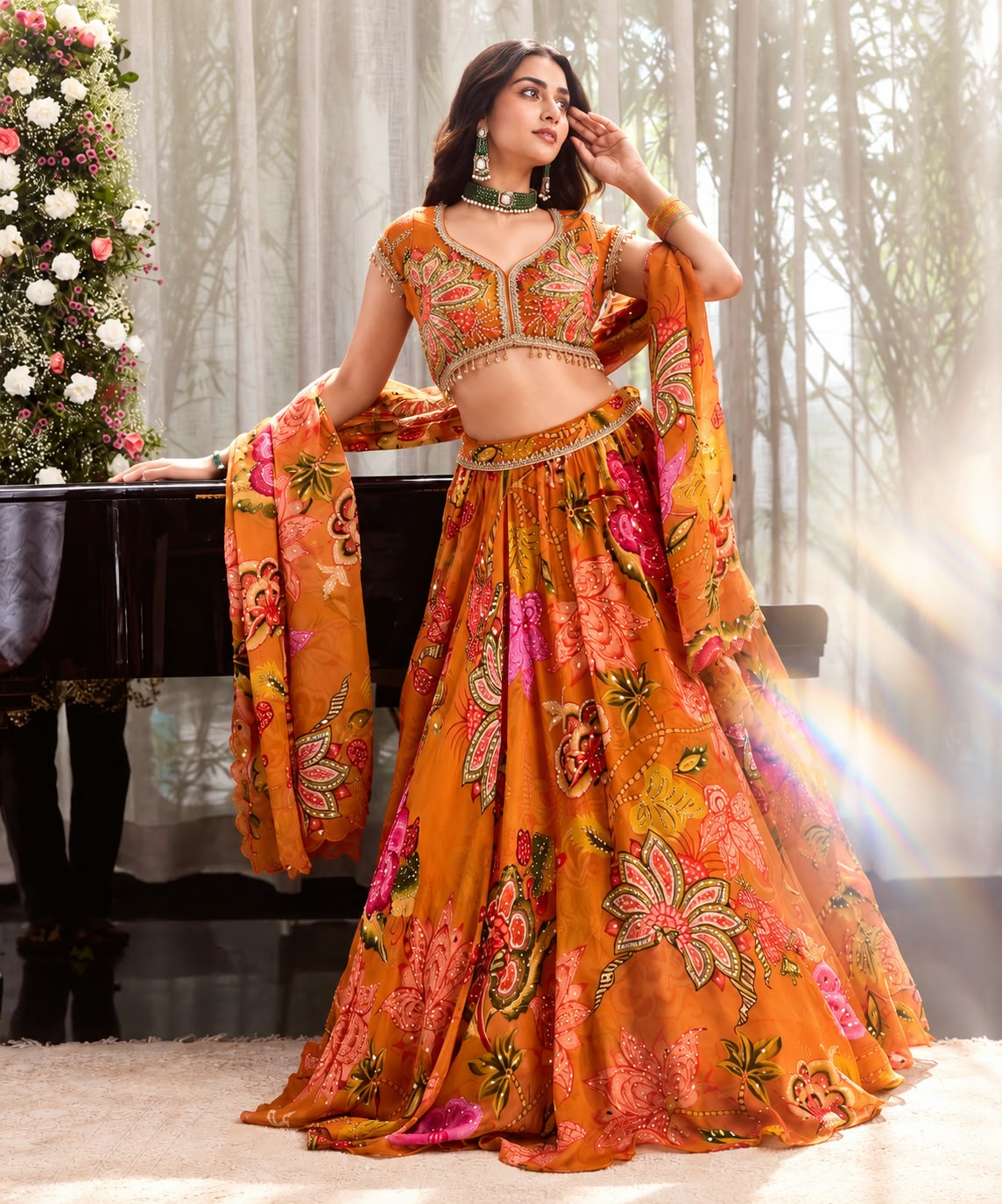Women’s Designer Printed Lehenga Set with Stone Embellishments