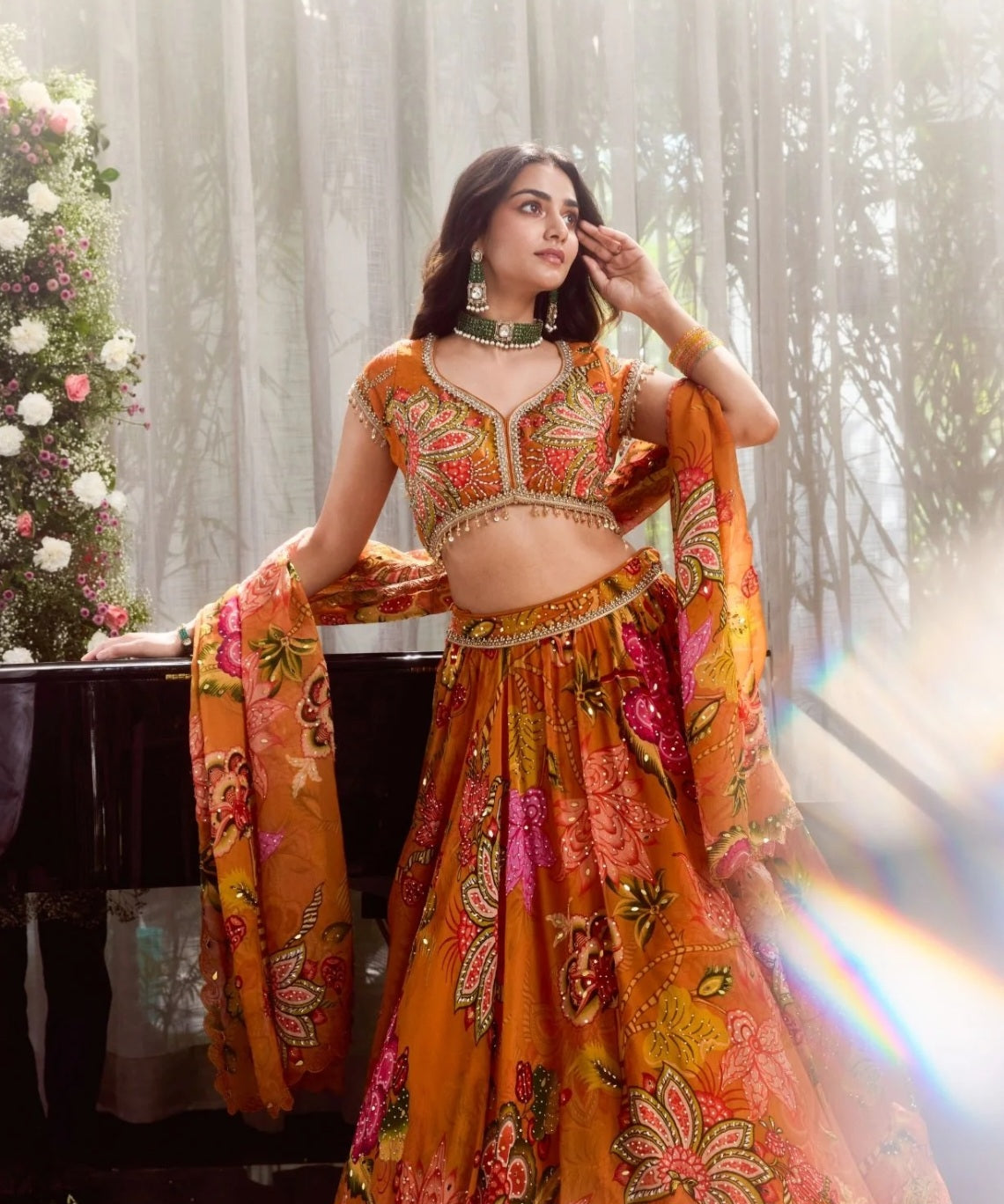 Women’s Designer Printed Lehenga Set with Stone Embellishments