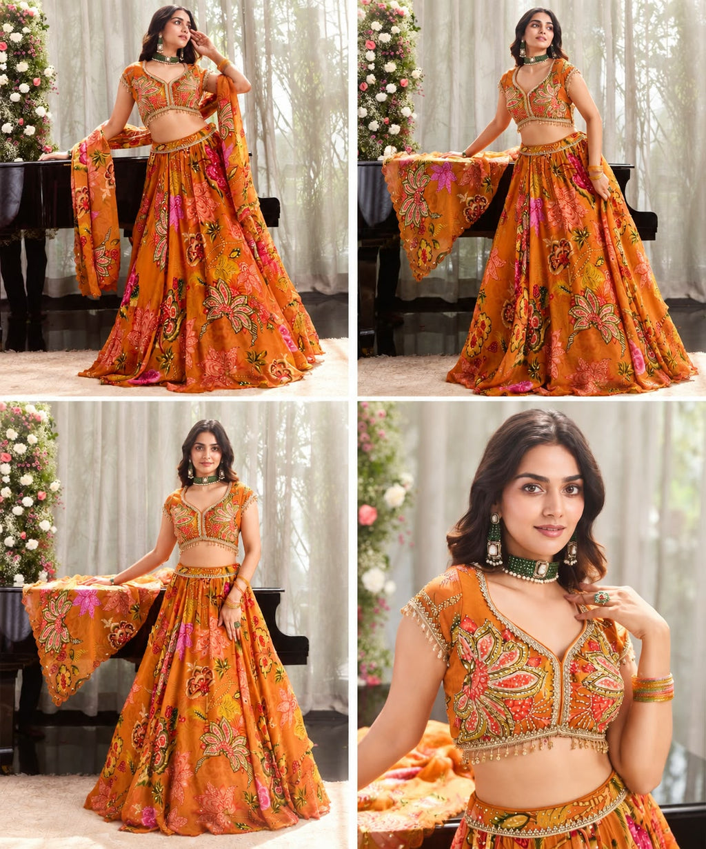 Women’s Designer Printed Lehenga Set with Stone Embellishments