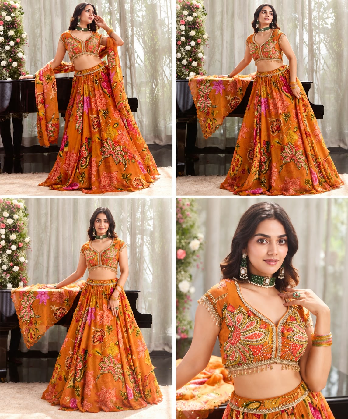 Women’s Designer Printed Lehenga Set with Stone Embellishments