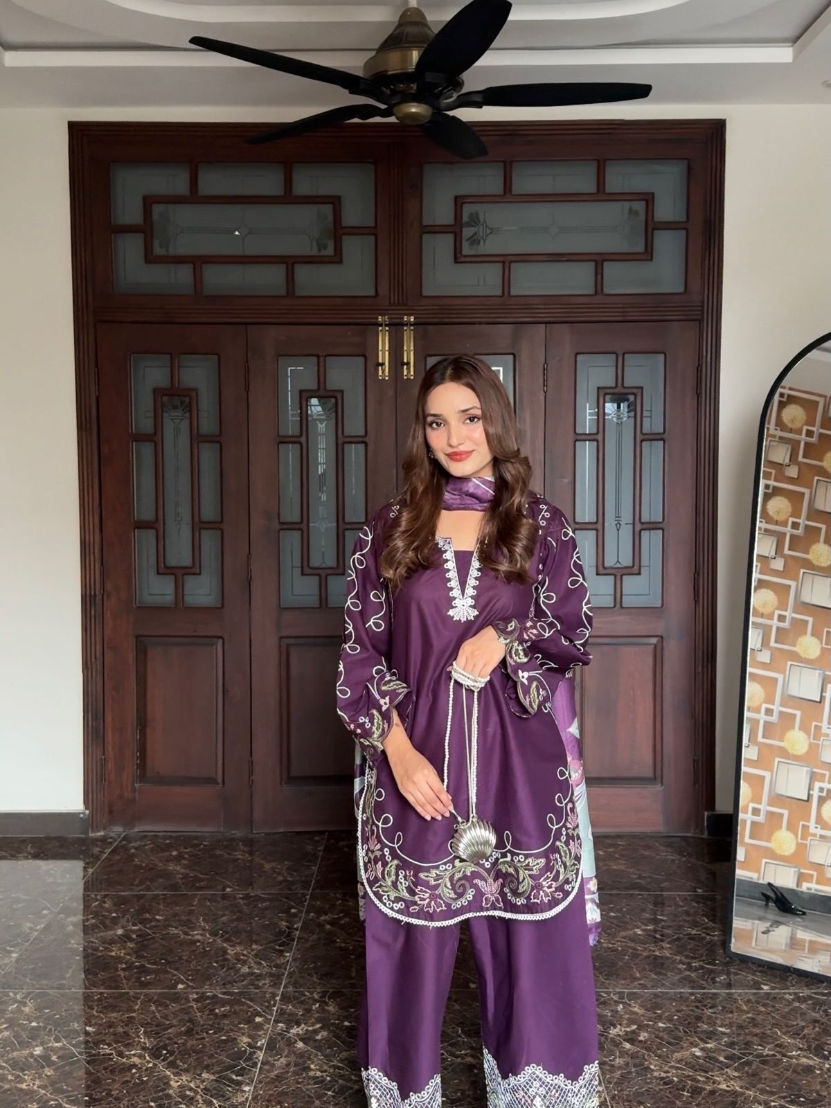 Women’s French Crepe Embroidered Kurti Palazzo Set