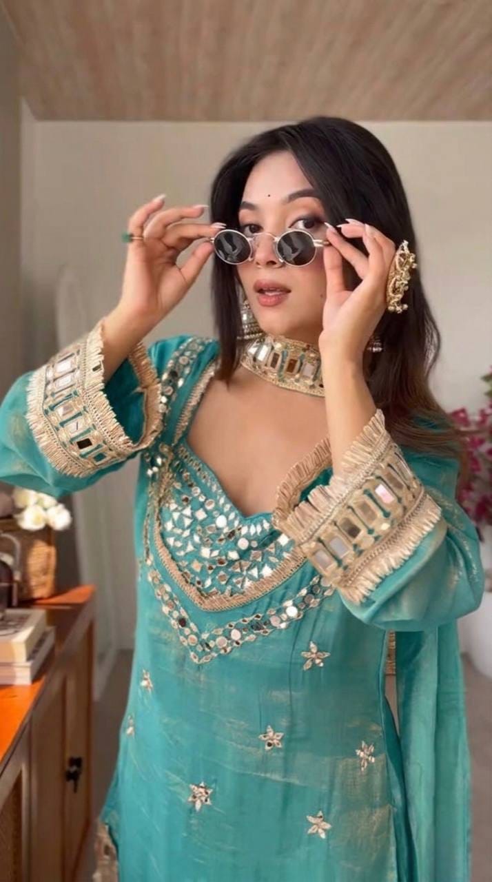 Women’s Fendy Silk Mirror Work Sharara Set