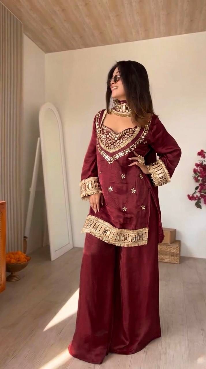Women’s Fendy Silk Mirror Work Sharara Set