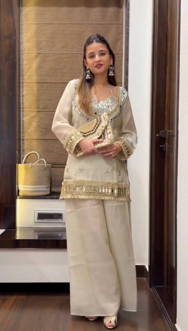 Women’s Fendy Silk Mirror Work Sharara Set