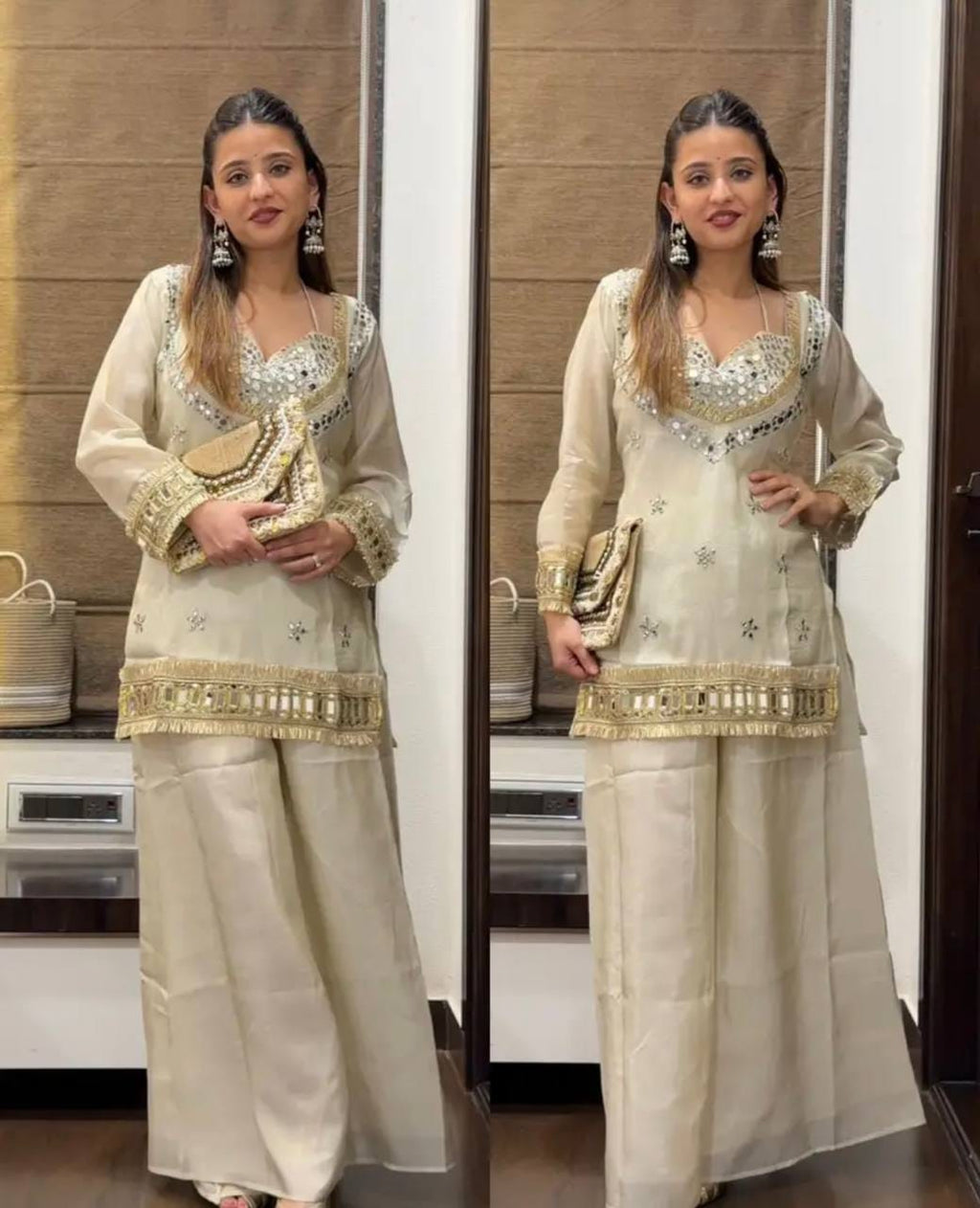 Women’s Fendy Silk Mirror Work Sharara Set
