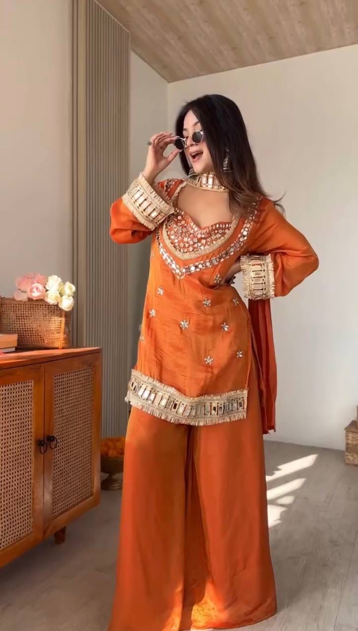 Women’s Fendy Silk Mirror Work Sharara Set