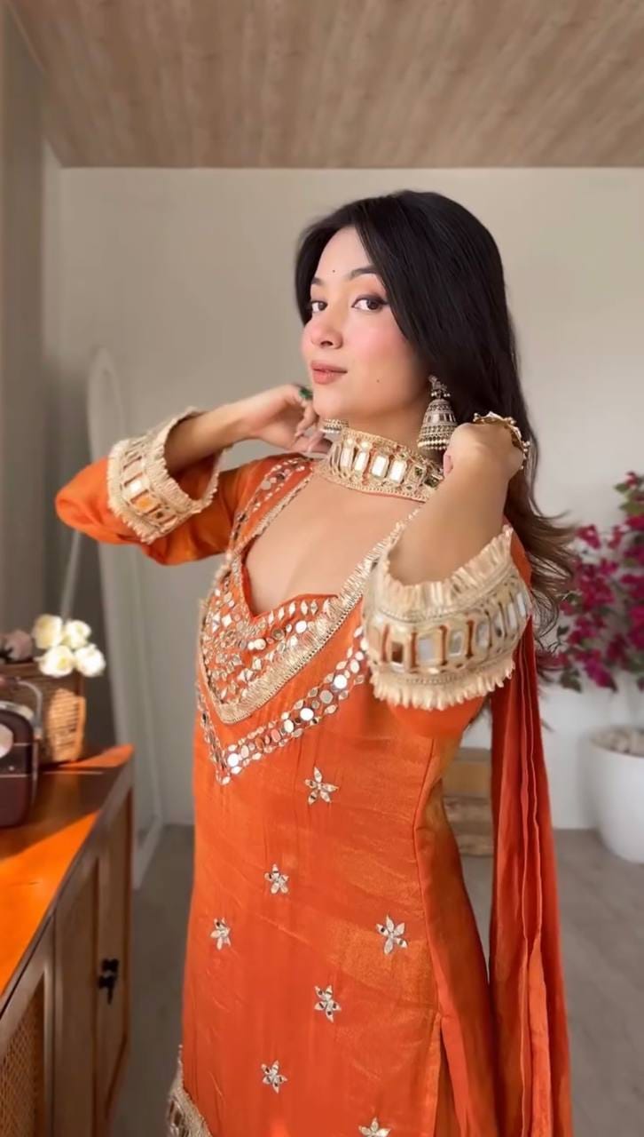 Women’s Fendy Silk Mirror Work Sharara Set