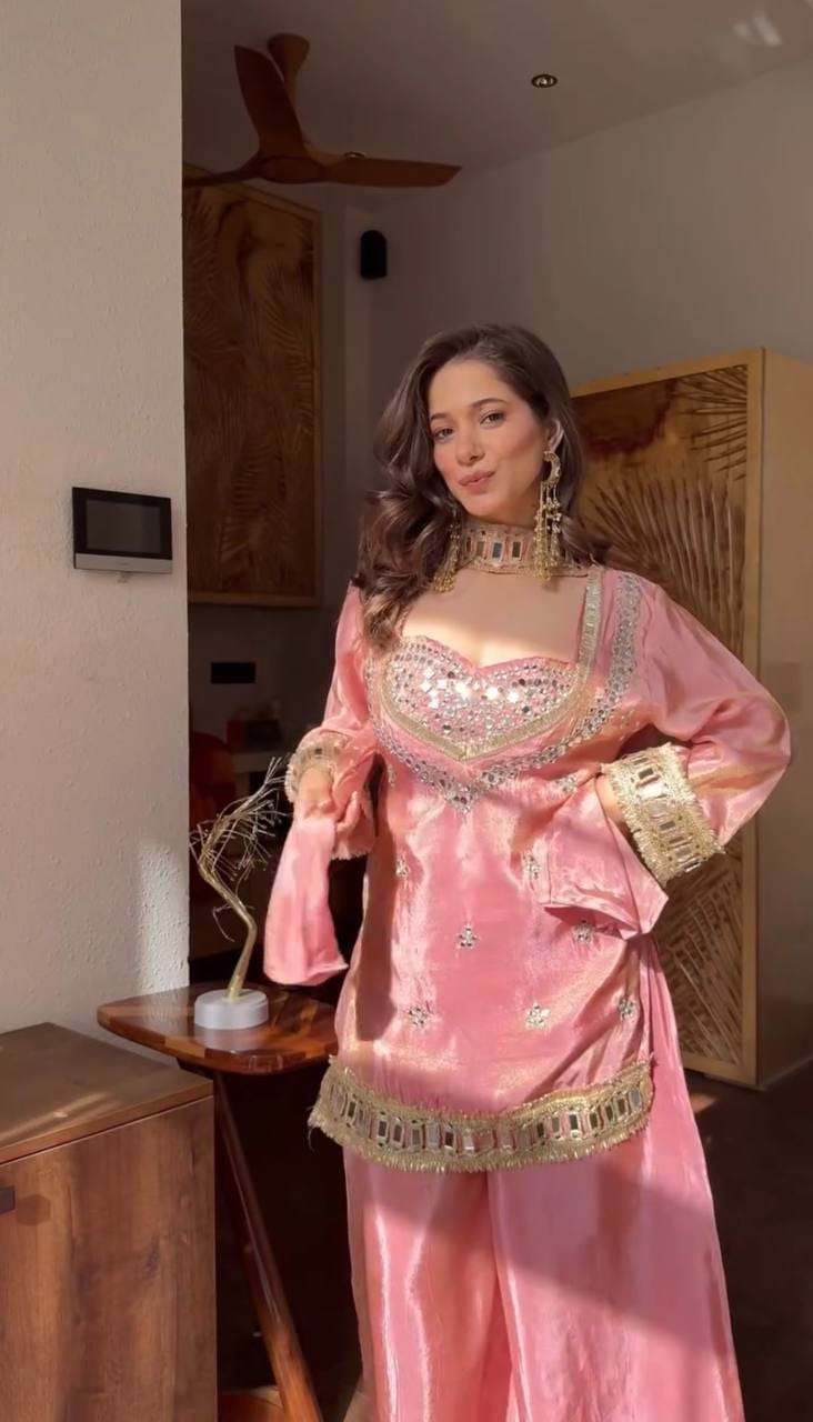 Women’s Fendy Silk Mirror Work Sharara Set